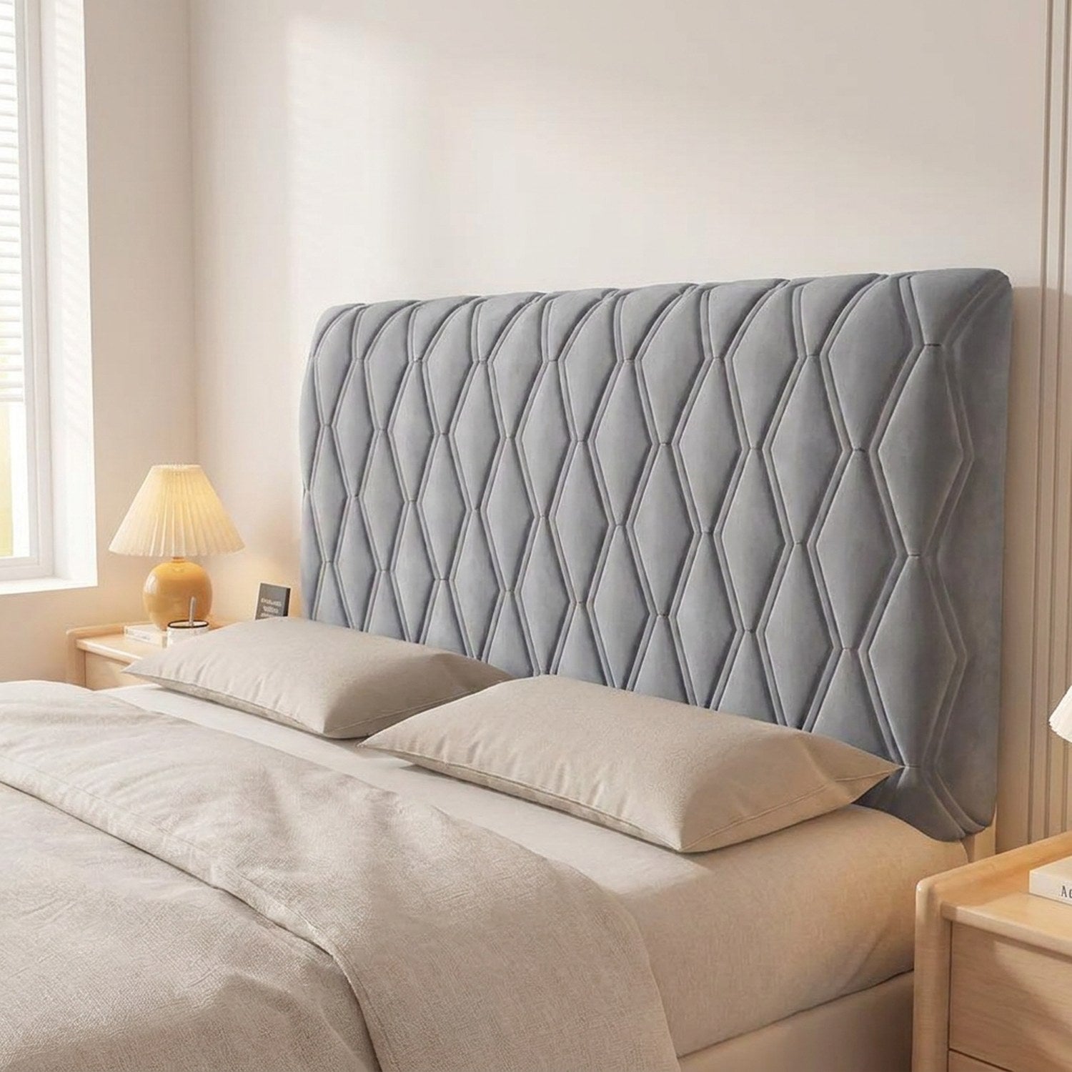 Housse de tête de lit capitonnée en velours couleur grise