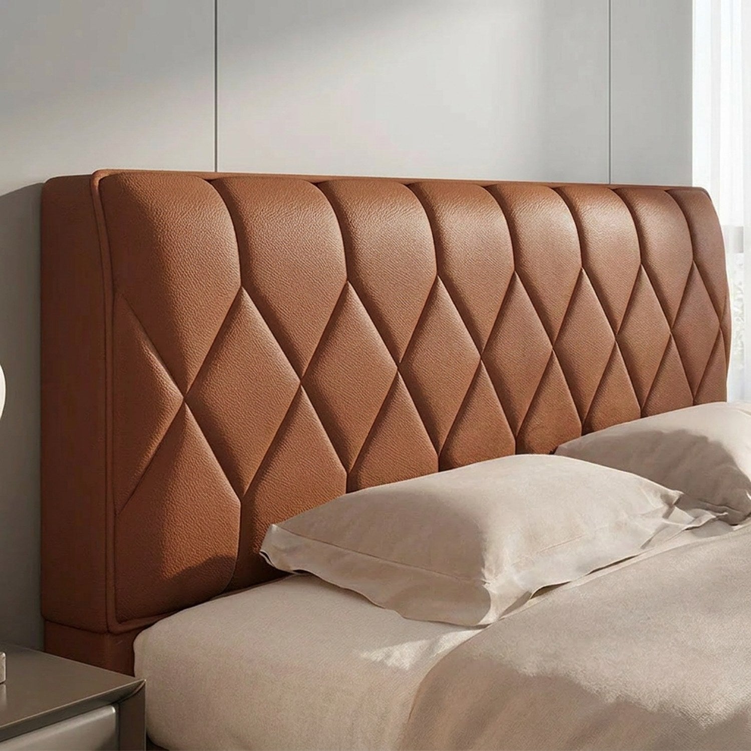 Housse de tête de lit capitonnée couleur marron cognac