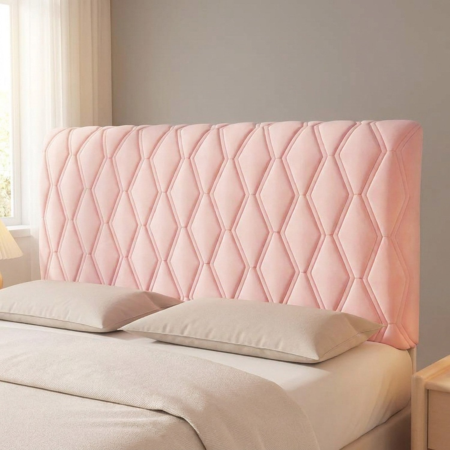 Housse de tête de lit capitonnée en velours couleur rose