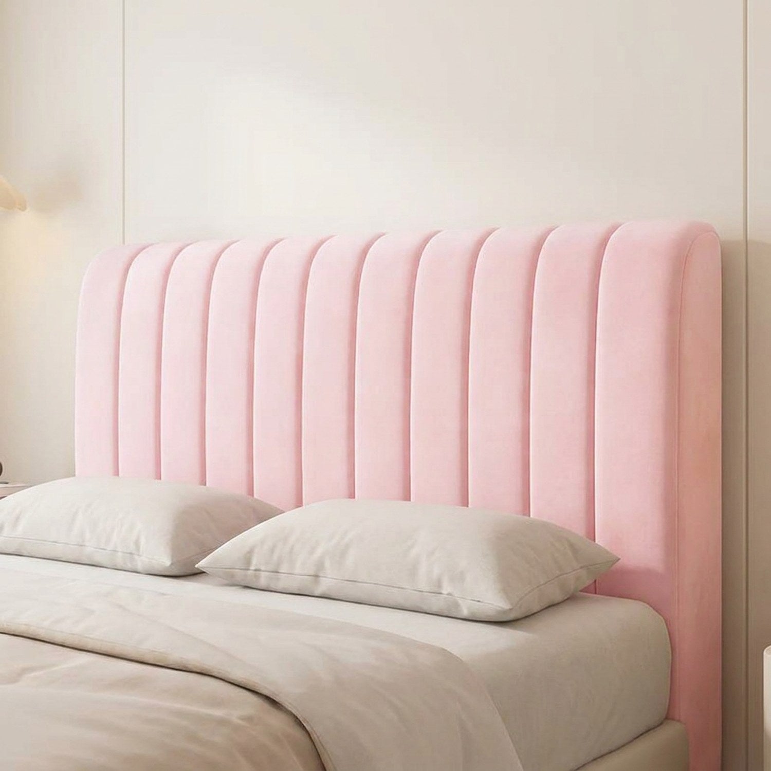 Housse de tête de lit cannelée en velours couleur rose