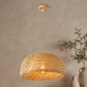 Suspension en bambou tressé avec câble bois