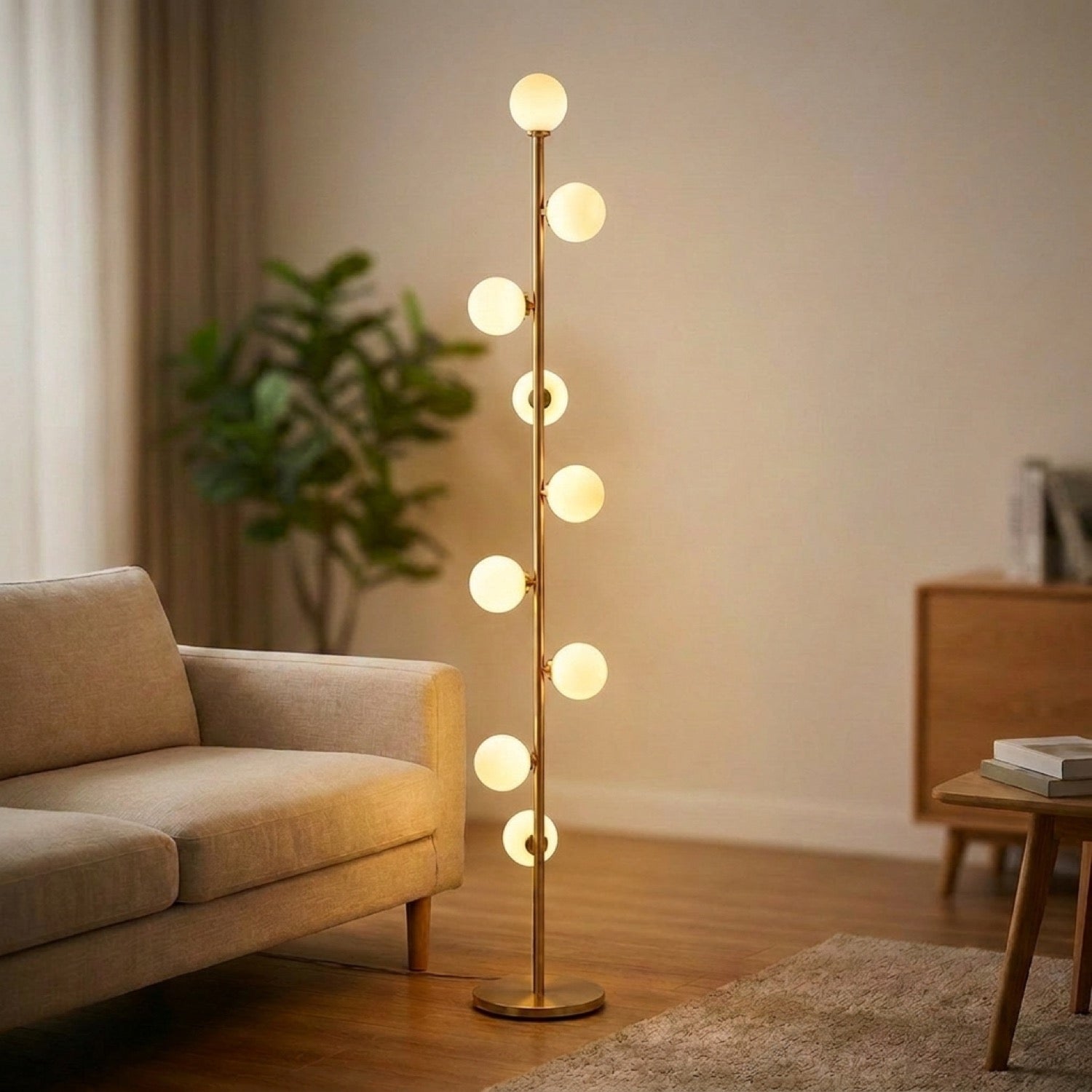 Lampadaire à globes de verre dépoli en lumière chaude