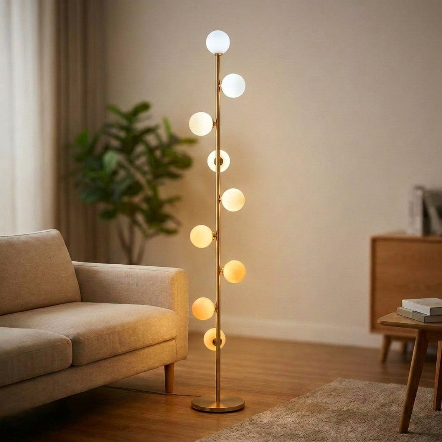 Lampadaire à globes de verre dépoli en lumière réglable