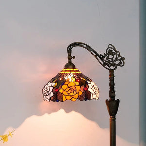 Abat-jour vitrail du lampadaire style Tiffany motif rose ambrée orangée