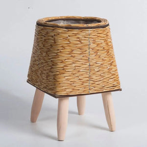 Cache-pot rotin conique naturel avec pieds en bois