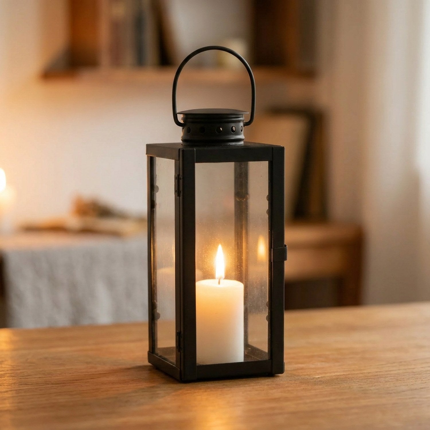 Lanterne à bougie en métal noir hauteur 24 cm