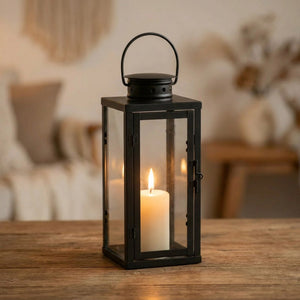 Lanterne à bougie en métal noir hauteur 35 cm