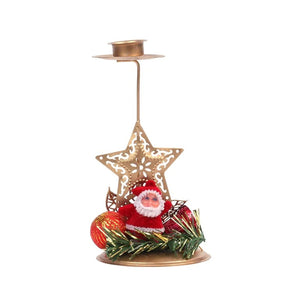 Bougeoir de Noël Étoile Père Noël doré en métal avec bougie allumée