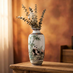 Vase céramique Jingdezhen motif Panda peinture chinoise sur fond chaleureux
