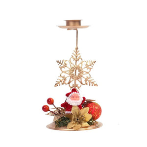 Bougeoir de Noël Flocon Père Noël doré en métal avec bougie allumée