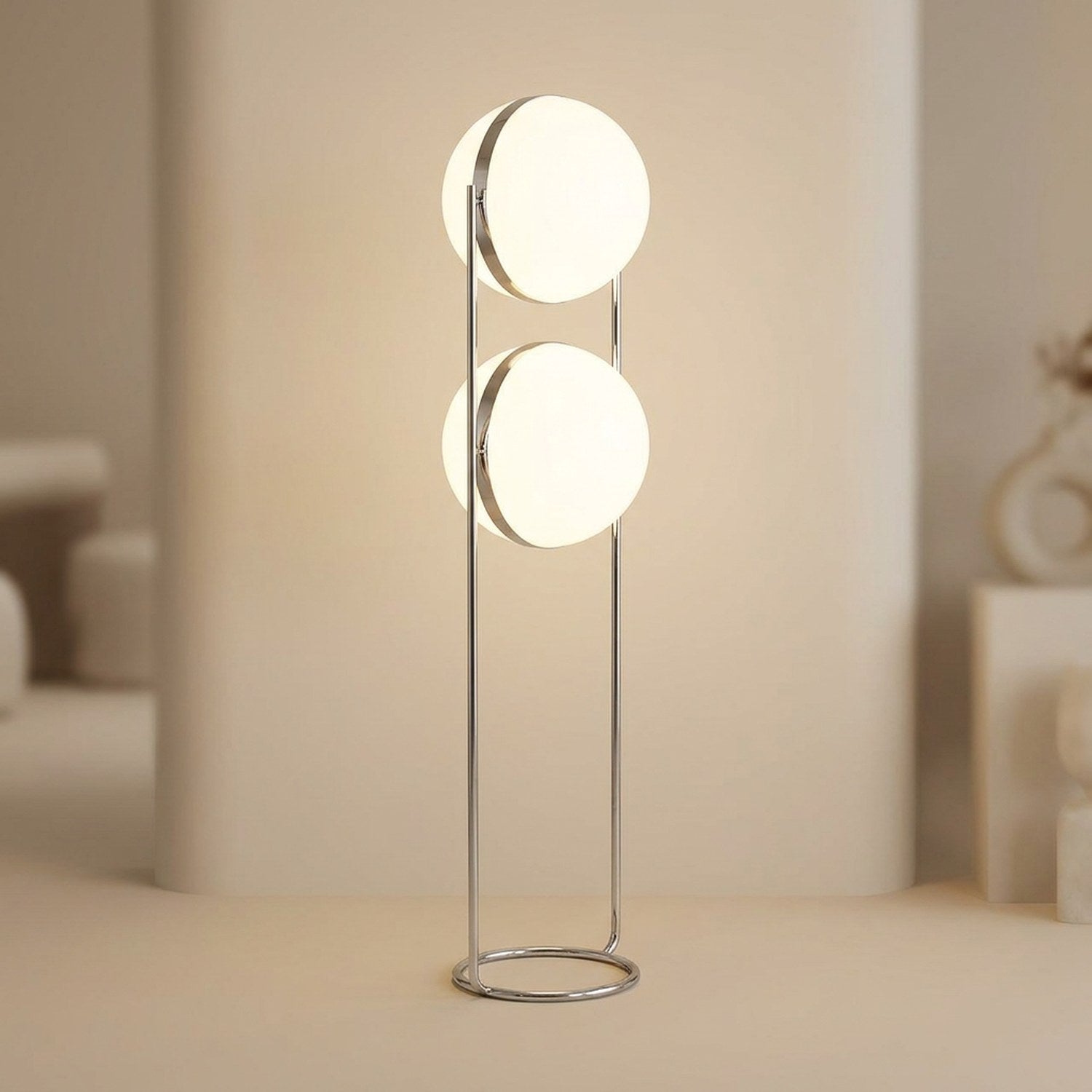 Lampadaire globe sur socle – 2 boules blanc 120 cm