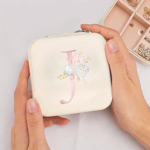 Boîte à bijoux voyage initiale florale crème - Lettre J
