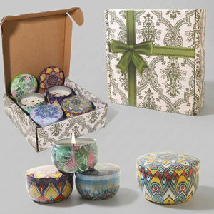Coffret de quatre bougies parfumées bohème avec boîte cadeau ornée