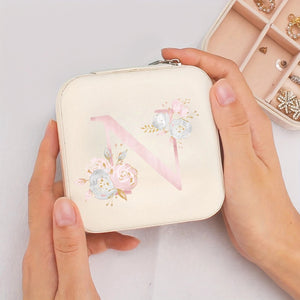 Boîte à bijoux voyage initiale florale crème - Lettre N