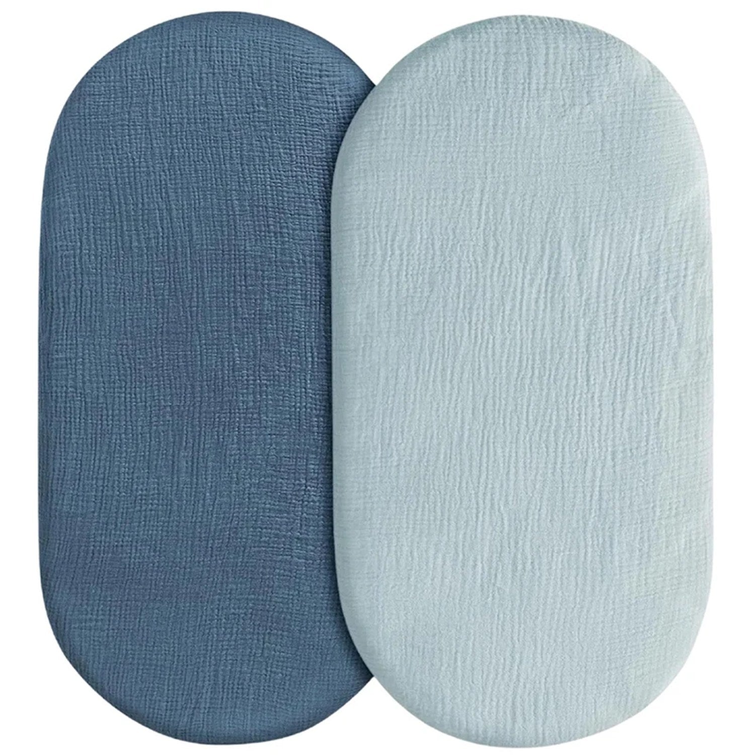 Drap-housse de couffin en mousseline unie bleu marine et bleu ciel