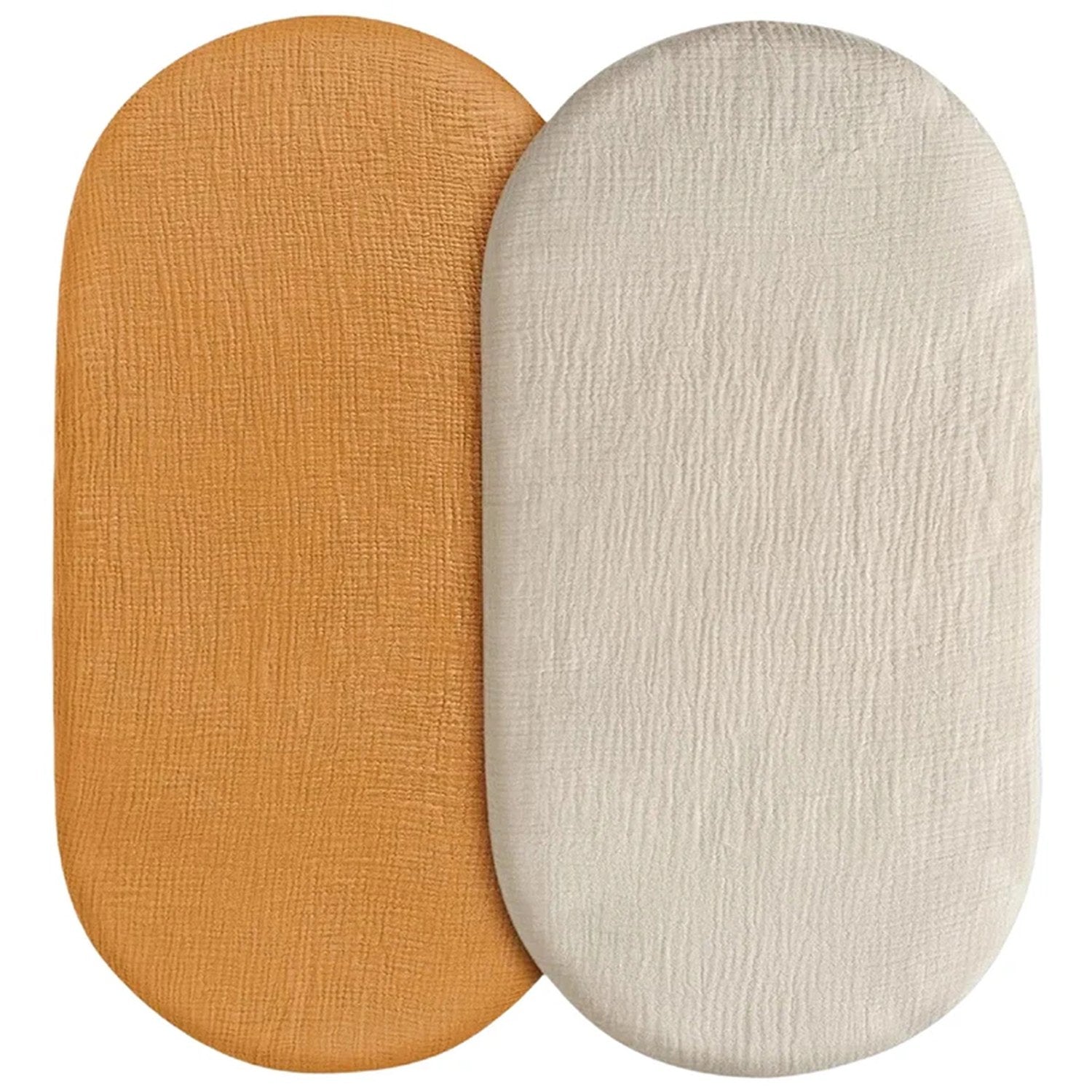 Drap-housse de couffin en mousseline unie ocre et écru