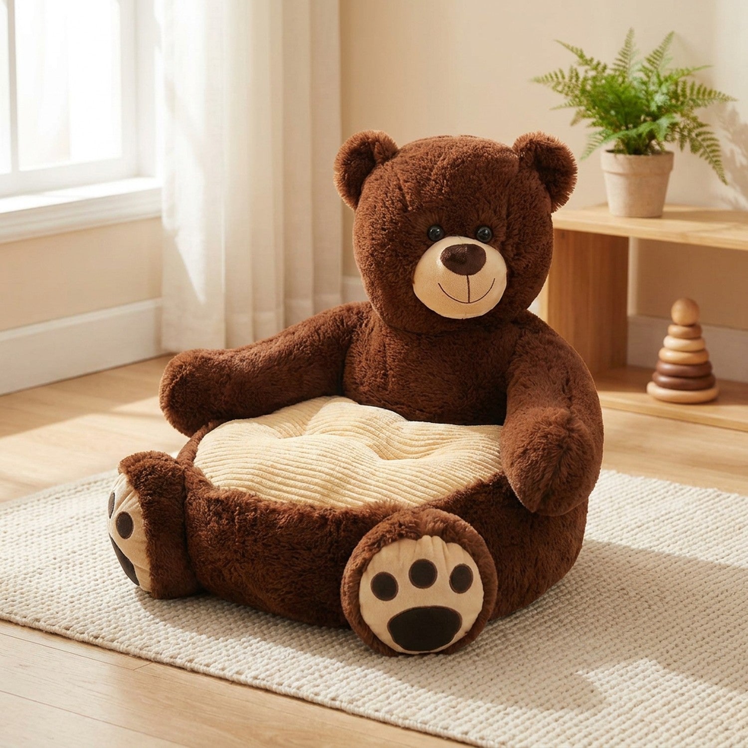 Fauteuil enfant en peluche ours brun tout doux