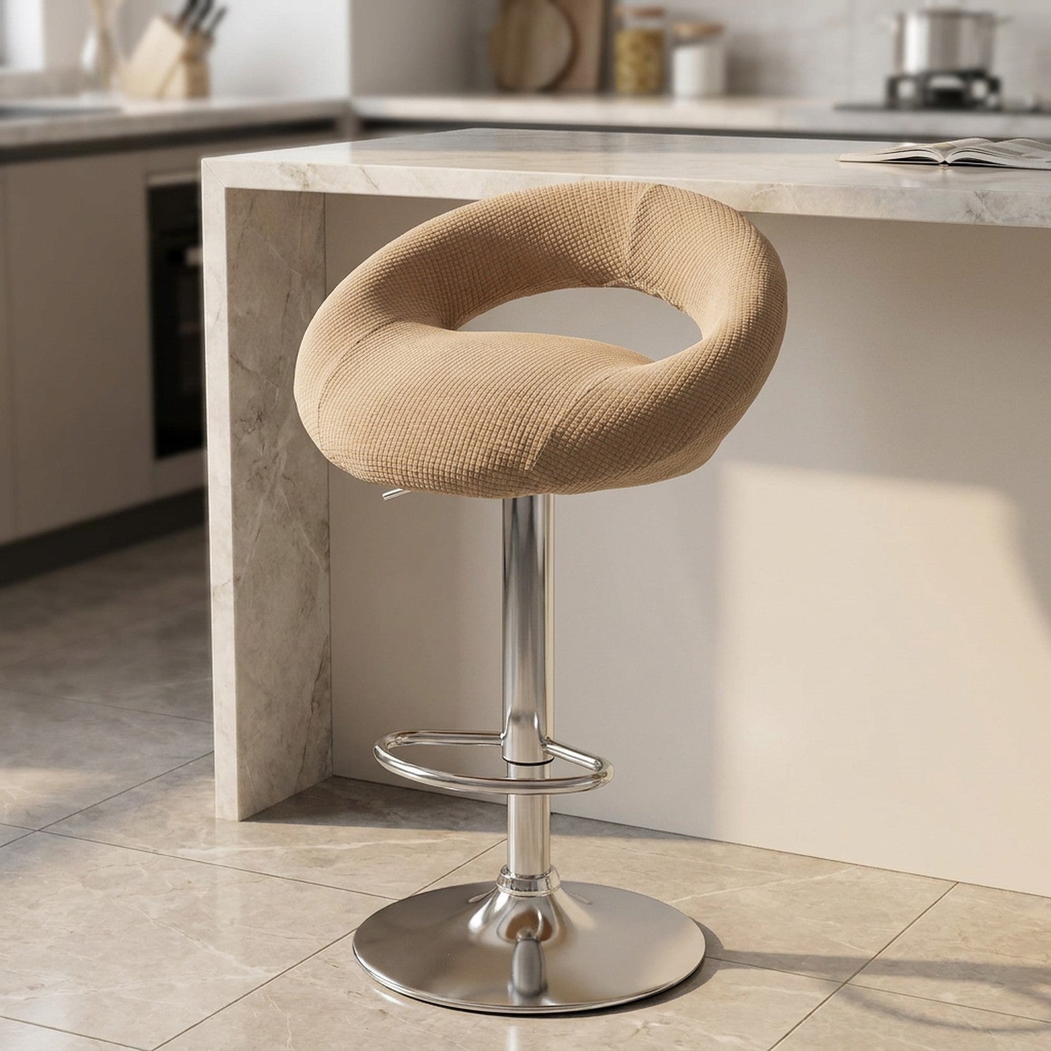 Housse de tabouret de bar demi-lune extensible couleur beige