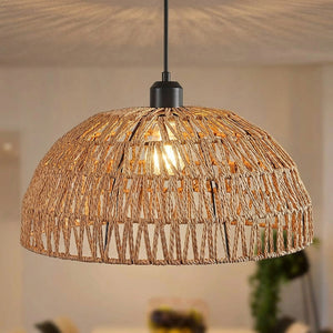 Suspension en corde tressée beige allumée