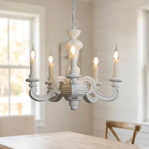 Lustre blanc à cinq bras et bougies stylisées