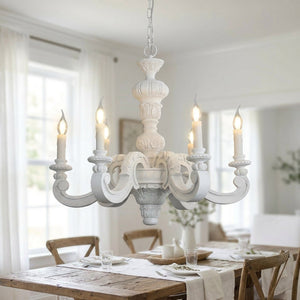 Lustre blanc à six bras et bougies stylisées
