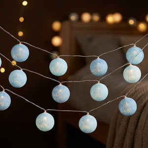 Guirlande boules coton LED bleu USB 1m 3m 6m