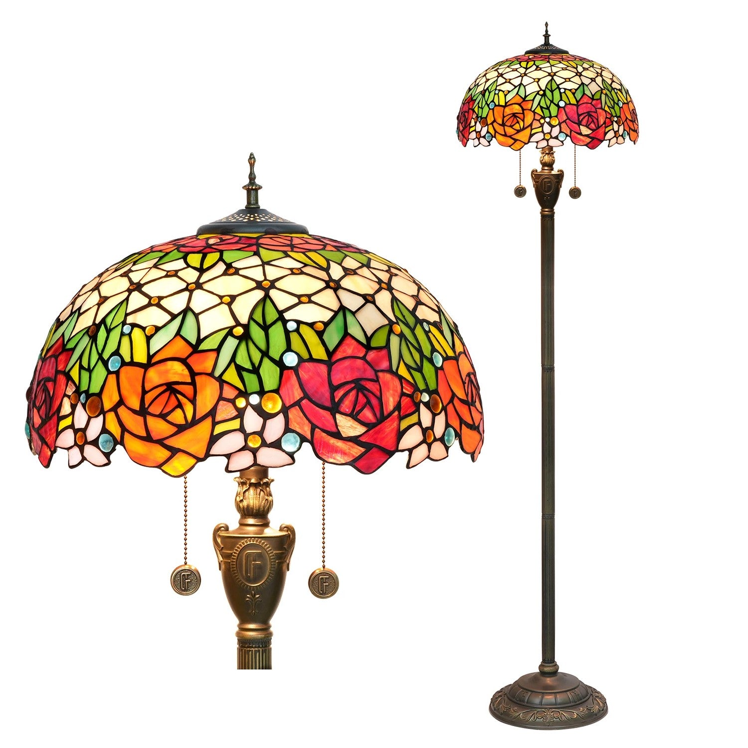 Lampadaire style Tiffany motif Jardin de roses