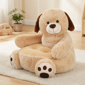 Fauteuil enfant en peluche chien beige aux oreilles tombantes