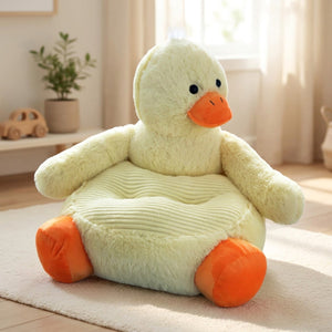 Fauteuil enfant en peluche canard au bec orange