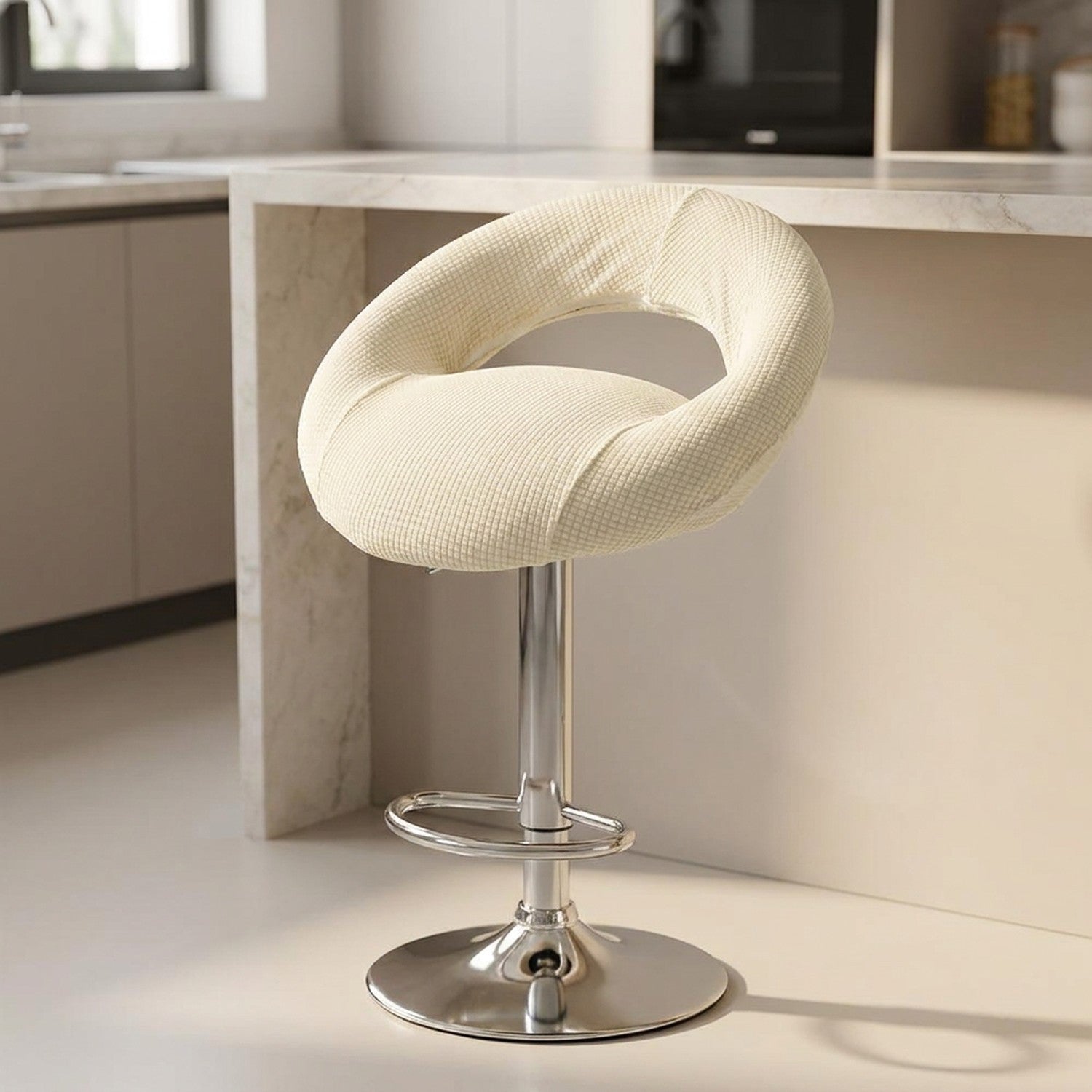 Housse de tabouret de bar demi-lune extensible couleur ecru