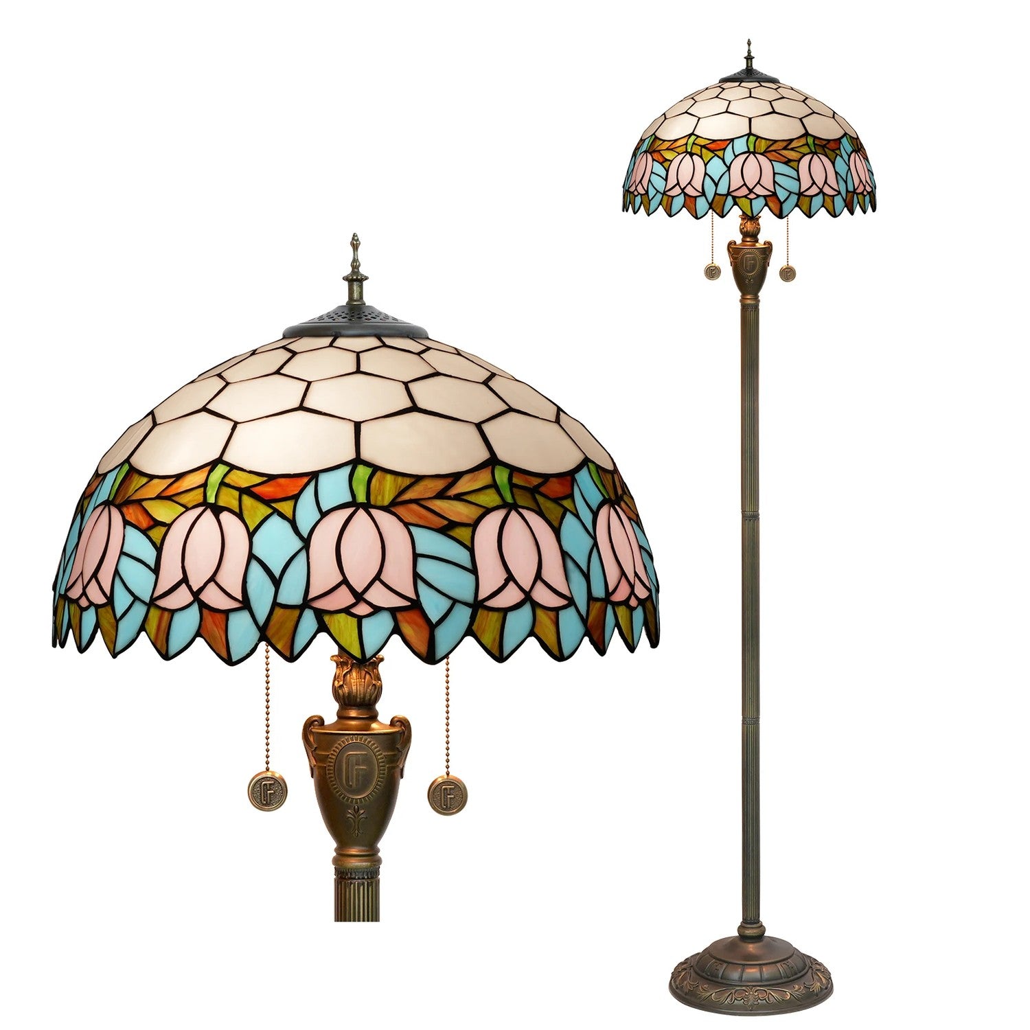 Lampadaire style Tiffany motif Lotus