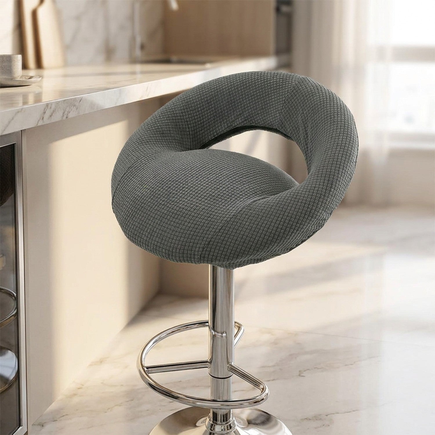 Housse de tabouret de bar demi-lune extensible couleur grise