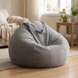 Pouf poire chenille gris forme goutte d'eau