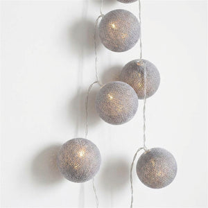 Guirlande boules coton LED gris USB 1m 3m 6m