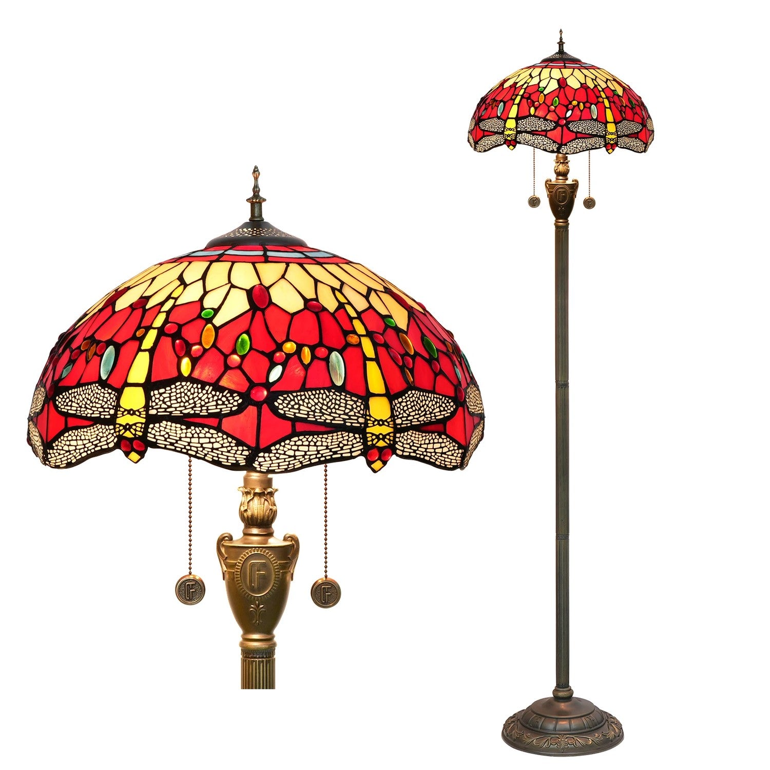 Lampadaire style Tiffany motif Libellules rouges