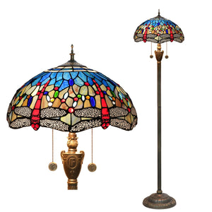 Lampadaire style Tiffany motif Libellules bleues