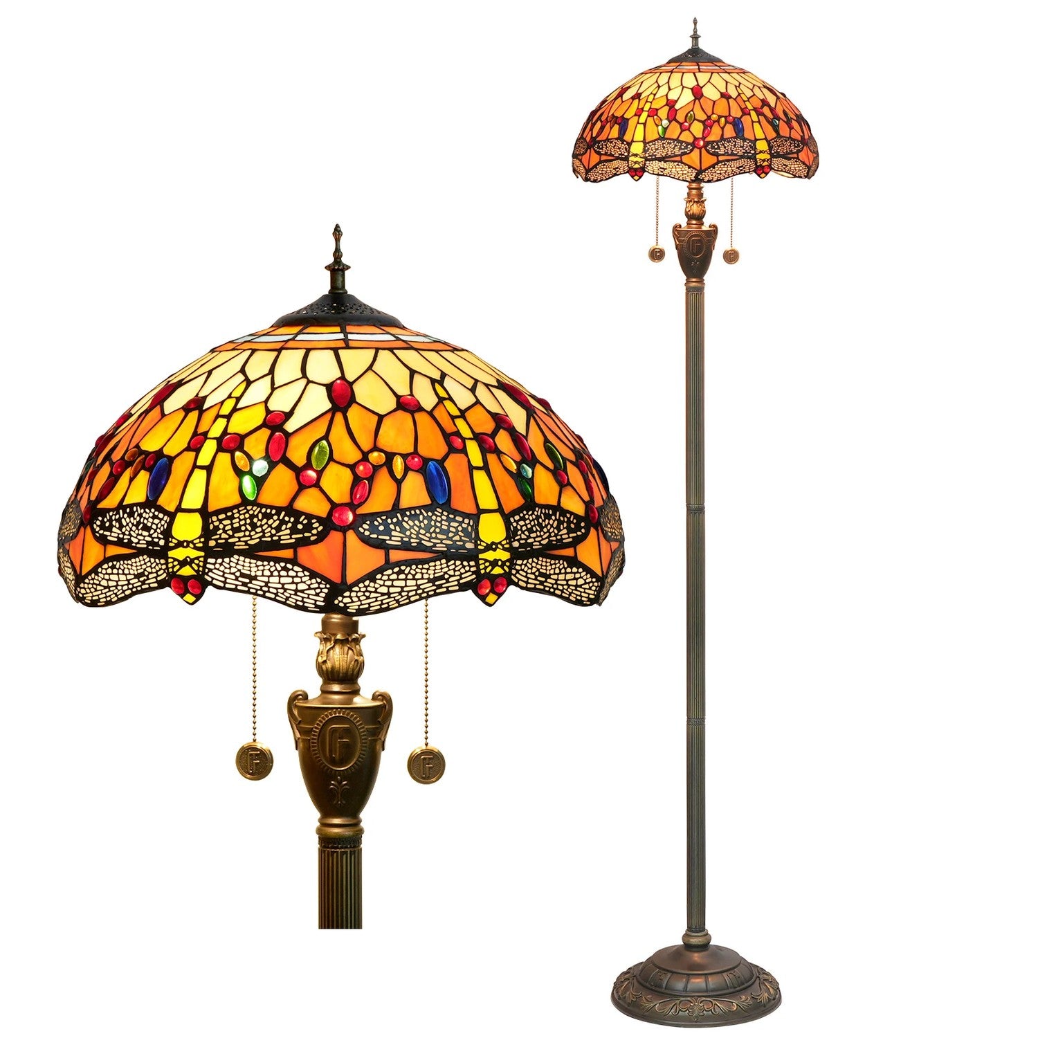 Lampadaire style Tiffany motif Libellules dorées