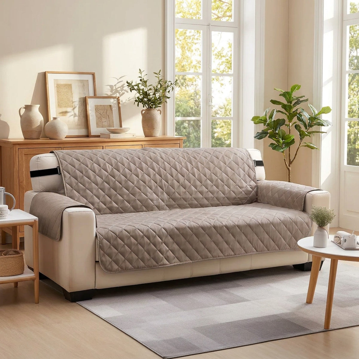 Housse protège canapé matelassée taupe pour salon