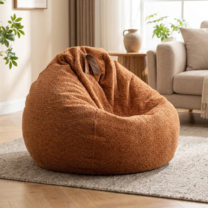 Pouf poire chenille marron caramel forme goutte d'eau