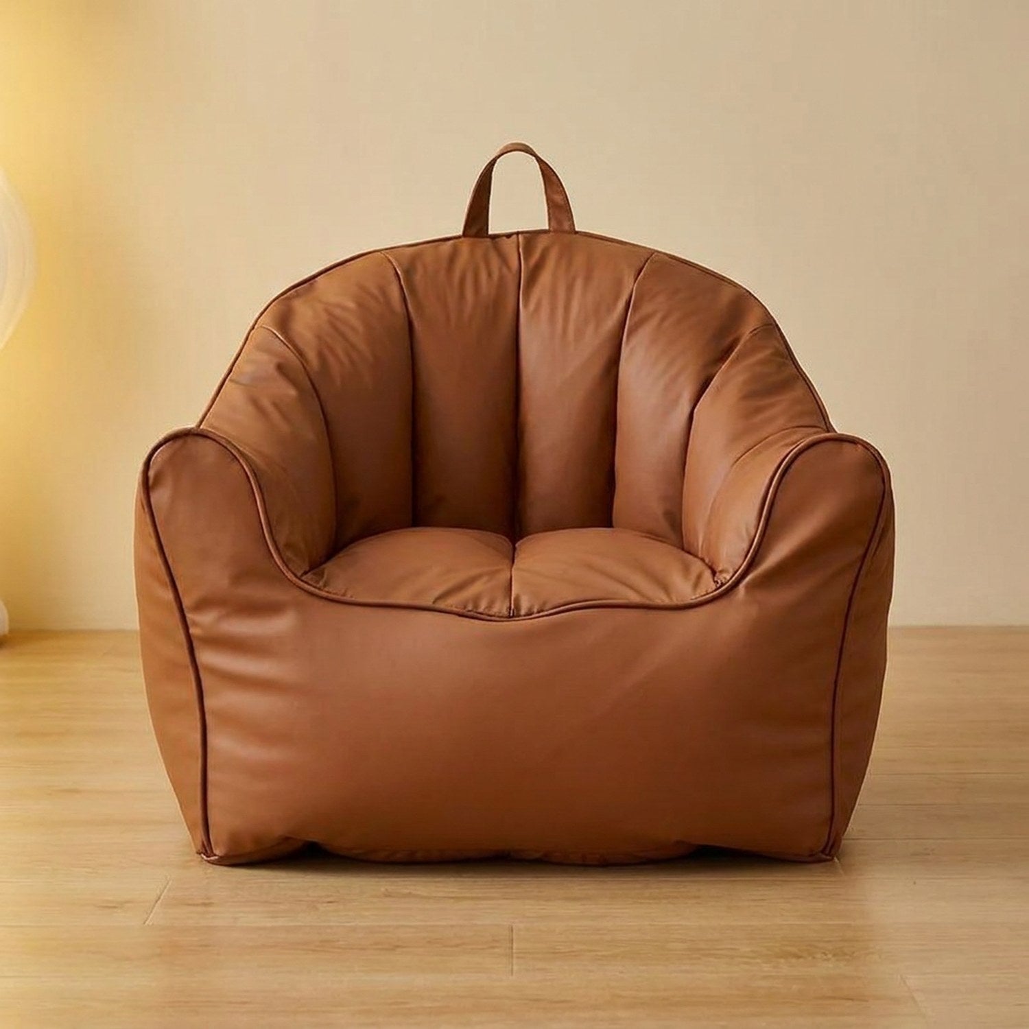 Pouf fauteuil enfant coloris marron cognac vue de face