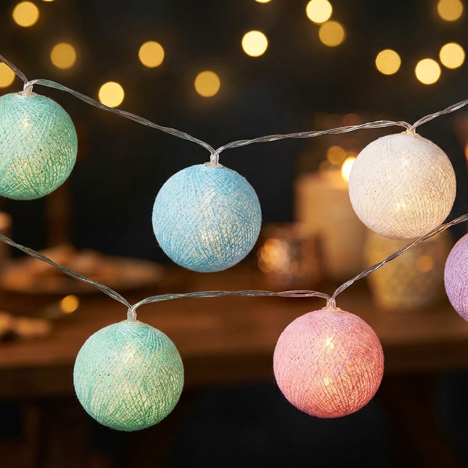 Guirlande boules coton LED multicolore USB 1m 3m 6m