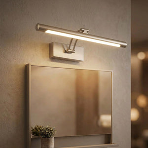 Applique murale miroir LED gris brossé orientable au-dessus d'un miroir