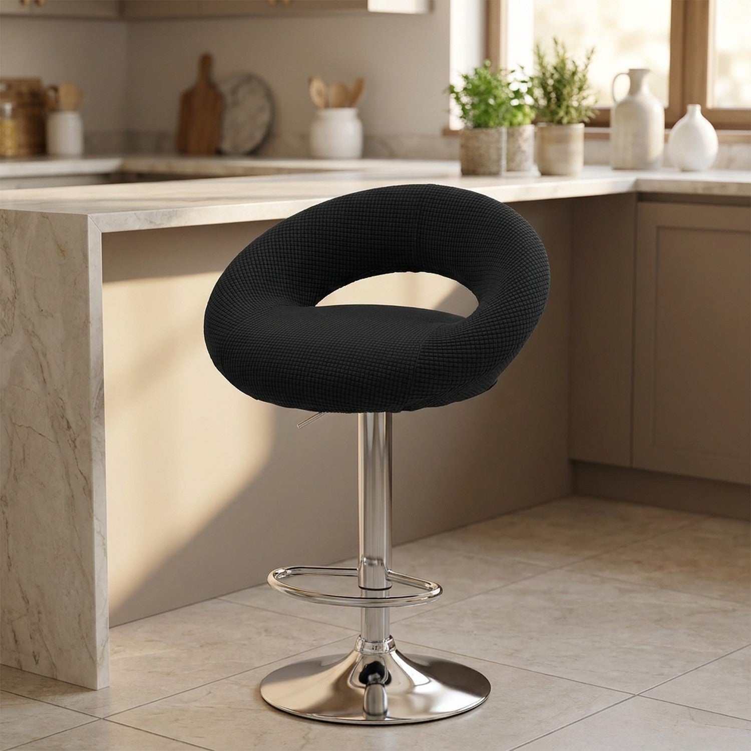 Housse de tabouret de bar demi-lune extensible couleur noire