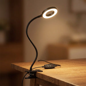 Lampe de bureau noire à pince avec col de cygne flexible