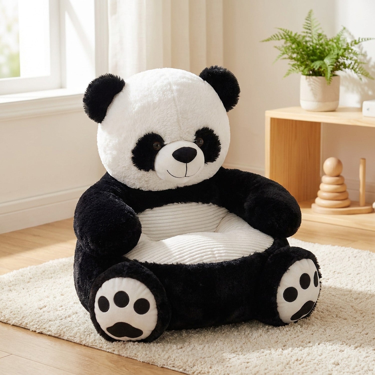 Fauteuil enfant en peluche panda noir et blanc