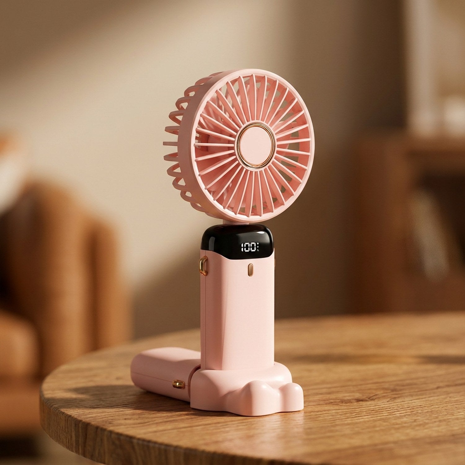 Mini ventilateur portable rose gros plan