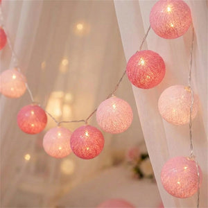 Guirlande boules coton LED rose USB 1m 3m 6m