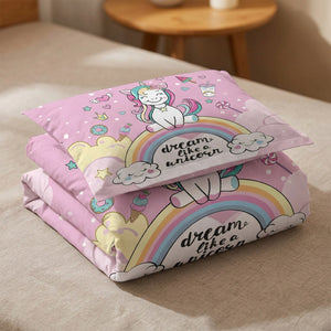 Parure de lit licorne rose pliée avec taie assortie