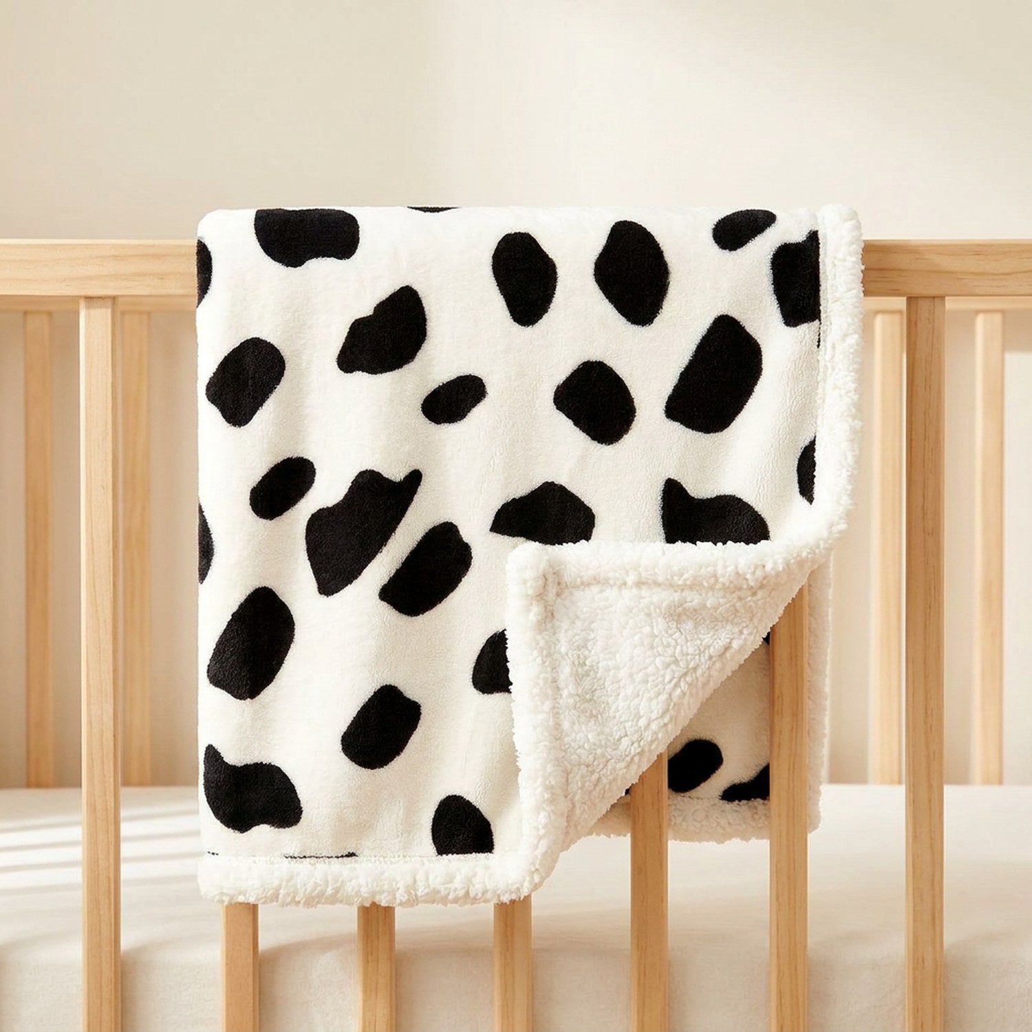 Couverture bébé motif vache noir et blanc avec doublure peluche