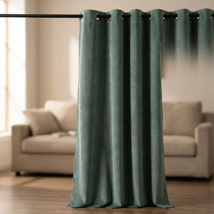 Rideau occultant vert foncé en velours à motif chevron suspendu